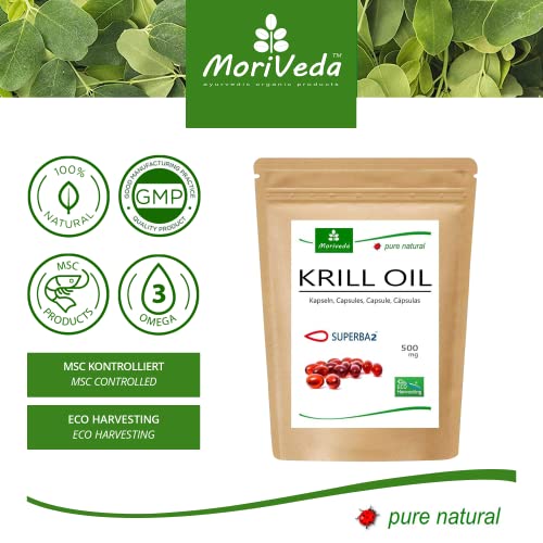 MoriVeda® Superba Premium Krill Oil, 180 cápsulas con revolucionario aceite Omega 3, astaxantina esterificada, antioxidantes y vitaminas I Certificado por USDA, ISO y MSC I 3x 60 uds.