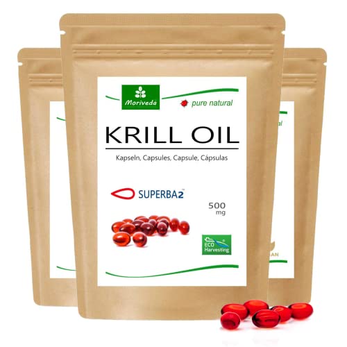 MoriVeda® Superba Premium Krill Oil, 180 cápsulas con revolucionario aceite Omega 3, astaxantina esterificada, antioxidantes y vitaminas I Certificado por USDA, ISO y MSC I 3x 60 uds.