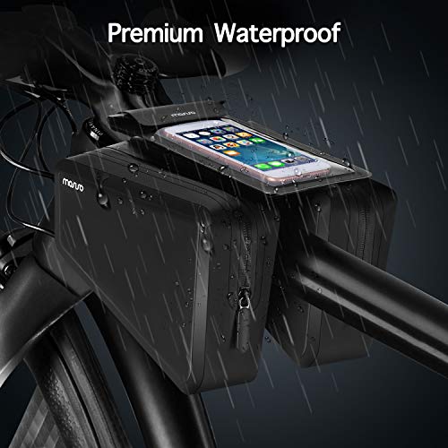 MOSISO Bolsa Manillar Bicicleta, Bolso Impermeable Teléfono Marco Frontal Montaje Tubo Cesta con Pantalla Táctil Transparente Soporte para Teléfono Compatible con iPhone X/XR/8 Plus/6.5 pulgadas,Negro