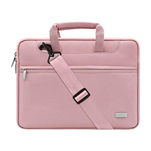 MOSISO Funda Protectora Compatible con MacBook Pro 16 2019 A2141/MacBook Pro 15-15.6/Surface DELL HP Acer ASUS de Portátil, Bolsa de Hombro Blanda Maletín Bandolera con Cinturón de Carro,Rosa