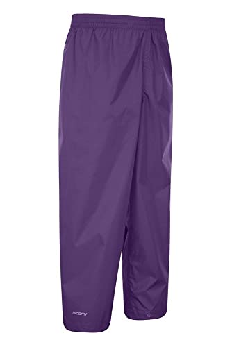 Mountain Warehouse Protectores Impermeables para niños Pakka - Pantalón con Costuras Selladas - Tobillo Ajustable - Pantalones Plegables para Lluvia - para la Escuela Morado 9-10 Años