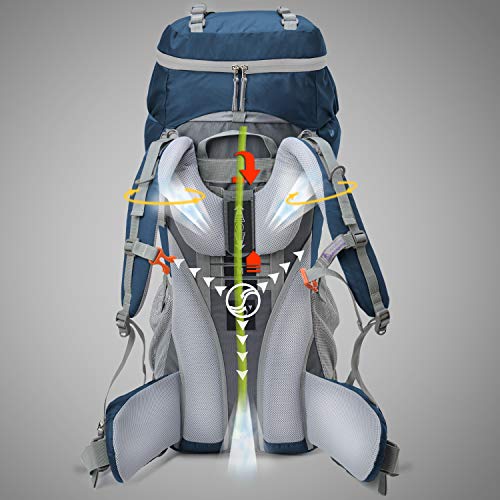 MOUNTAINTOP 55L/65L Mochila Trekking Hombre Mujer Mochila de Senderismo Gran Capacidad Mochilas de Montaña con Cubierta de Lluvia para Escalada Viaje Acampadas (65L-Zafiro)