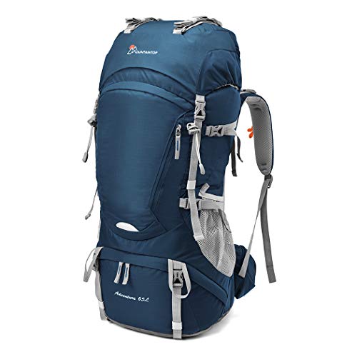 MOUNTAINTOP 55L/65L Mochila Trekking Hombre Mujer Mochila de Senderismo Gran Capacidad Mochilas de Montaña con Cubierta de Lluvia para Escalada Viaje Acampadas (65L-Zafiro)