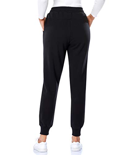 MOVE BEYOND Pantalones de Chándal Forrados de Sherpa con 2 Bolsillos Pantalonesde Salón con Cordón Ajustable de Yoga Entrenamiento, XL, Negro, Forro Polar