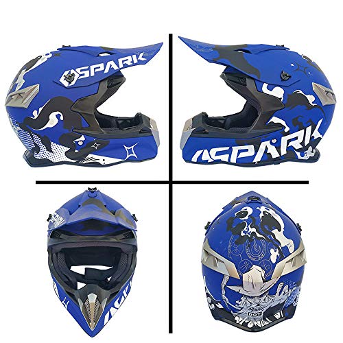 MRDEAR Casco Motocross Adulto Azul, Casco Enduro MTB con Gafas/Máscara/Guantes/Red Elástica (5 Pcs) Casco Cross Descenso Quad Off Road ATV Scooter Hombre Mujer,L