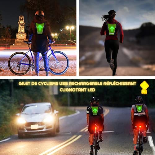 MS Life – Chaleco de ciclismo USB recargable reflectante con LED intermitente, mando a distancia al aire libre, bolsa de seguridad para ciclismo, correr, caminar, correr, patinete, gris, Talla única