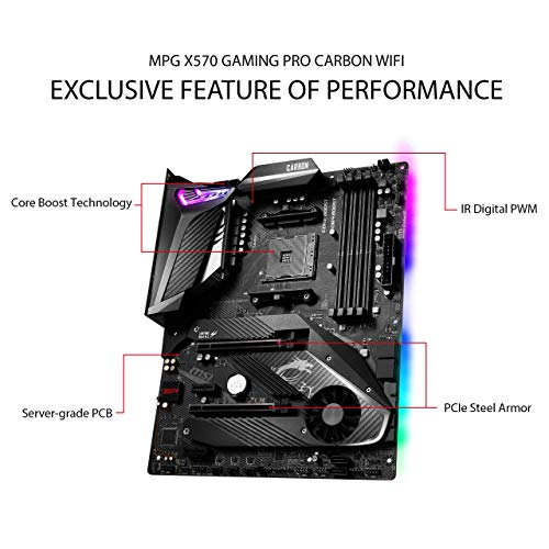 MSI MPG X570 Gaming Pro Carbon Wifi - Placa Base Performance Gaming (Chipset MPG X570, DDR4, Audio Boost, Intel Lan, Socket AM4, Wi-Fi, HDMI, Soporta AMD Pocesadores) Color Negro