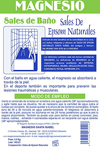 MSI Sales De Epsom Naturales Santa Isabel Del Antiguo Balneario Del Yacimiento De La Higuera. Baño Y Cuidado Personal, Blanco, 2,5kg