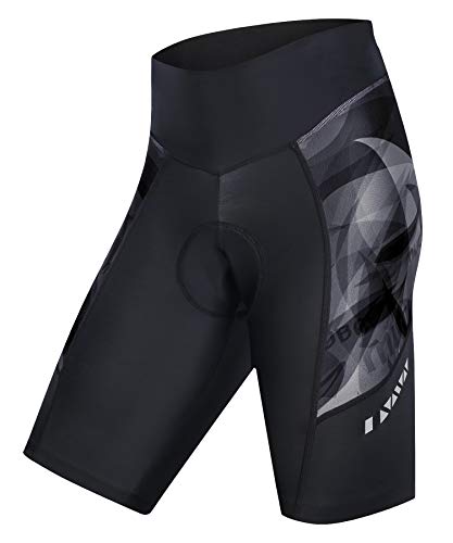 MUCUBAL Pantalones cortos de bicicleta para mujer con acolchado 3D de compresión para ciclismo, spinning, bicicleta de carretera - negro - S