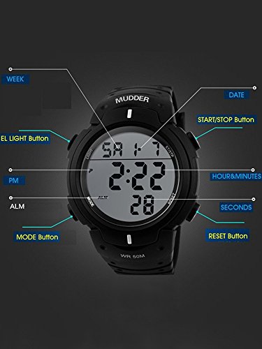 Mudder Reloj Deportivo Digital para Hombre, Estilo Militar, Sumergible a 5 ATM, Multifuncional, Moderno