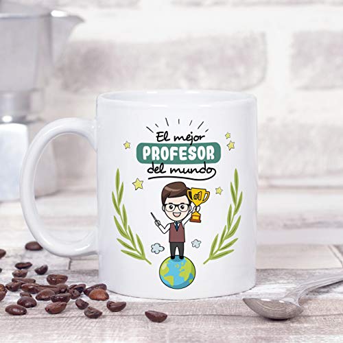 MUGFFINS Taza Profesor (Hombre)- El Mejor Profesor del Mundo - Taza de Café/Desayuno - Regalos Originales para Profesores y Maestros - Cerámica 350 ml / 11oz