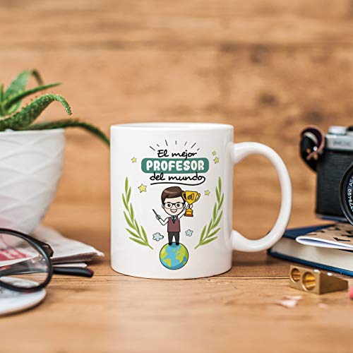 MUGFFINS Taza Profesor (Hombre)- El Mejor Profesor del Mundo - Taza de Café/Desayuno - Regalos Originales para Profesores y Maestros - Cerámica 350 ml / 11oz