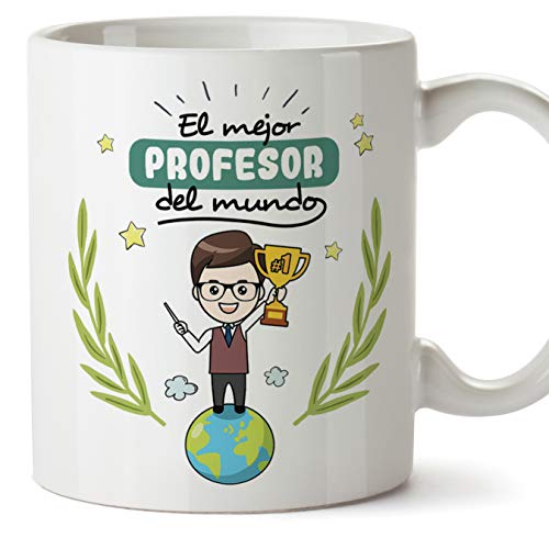 MUGFFINS Taza Profesor (Hombre)- El Mejor Profesor del Mundo - Taza de Café/Desayuno - Regalos Originales para Profesores y Maestros - Cerámica 350 ml / 11oz