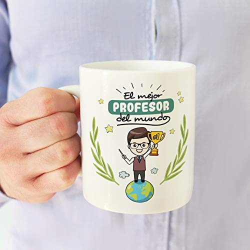 MUGFFINS Taza Profesor (Hombre)- El Mejor Profesor del Mundo - Taza de Café/Desayuno - Regalos Originales para Profesores y Maestros - Cerámica 350 ml / 11oz