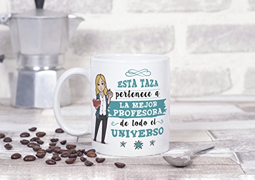 MUGFFINS Taza Profesora (Mujer) - La Mejor Profesora del Universo - Regalos Originales para Profesoras y Maestras - Cerámica 350 ml / 11oz