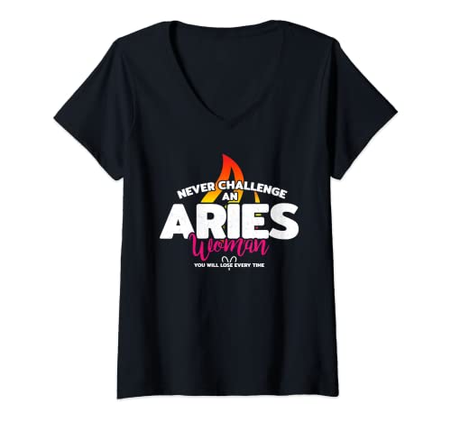 Mujer Aries Woman - Signos de cumpleaños de la astrología del zodiaco - Signo de Aries Camiseta Cuello V