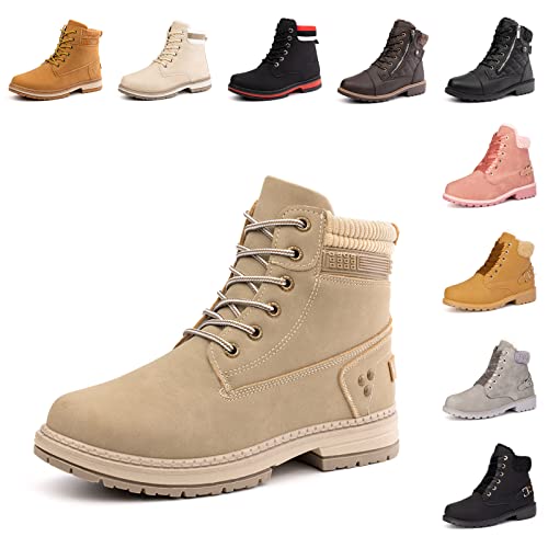 Mujer Botas de Invierno Cómodas Botas Nieve Botines Planas Winter Boots Zapatos de Invierno Calzado Cordones Clásicas Trekking Outdoor Caqui 38 EU