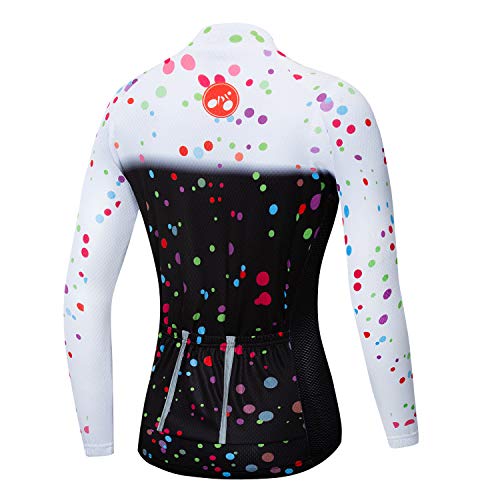 Mujer Ciclismo Jersey Manga Larga Flores Camisa Equipo Bicicleta Ropa, Negro-blanco, XL Ht170/175 cm Wt59.87 kg/64.8 kg