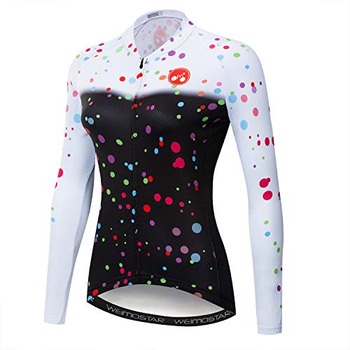 Mujer Ciclismo Jersey Manga Larga Flores Camisa Equipo Bicicleta Ropa, Negro-blanco, XL Ht170/175 cm Wt59.87 kg/64.8 kg