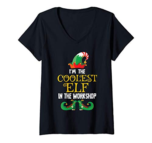 Mujer Coolest Elf In The Workshop Shirt Boys Girls Xmas Cool Elf Camiseta Cuello V