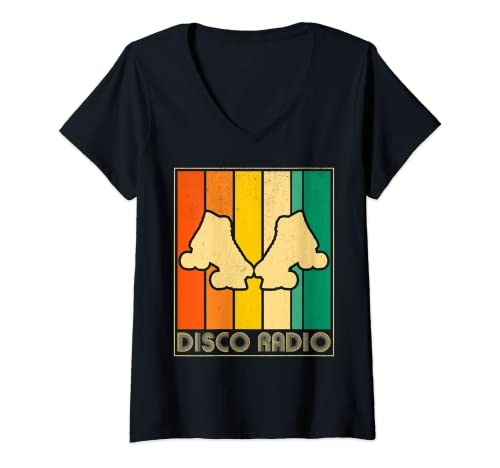 Mujer Disco Radio 70's 80's Vintage Roller Skating Discoteca Camiseta Cuello V