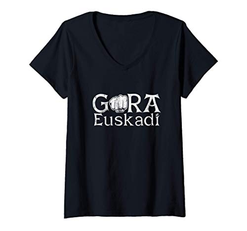 Mujer Retro angustiado "Gora Euskadi" Euskal Herria Basque Roots Camiseta Cuello V