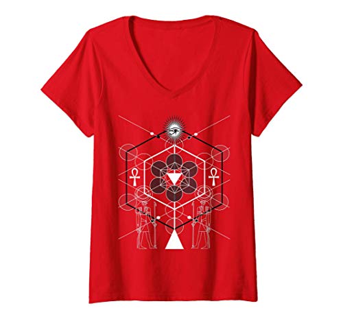 Mujer Sacred Geometry Science Egyptian With Horus Camiseta Cuello V