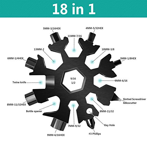 Multiherramienta de Acero Inoxidable 18 en 1,Snowflake Multi Tool,Copo de Nieve multi Herramienta Acero Inoxidable,Tarjeta de la Herramienta del Copo de Nieve. (negro)