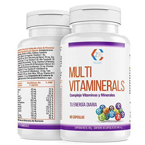 Multivitaminas y Minerales 180 Cápsulas| Complemento Alimenticio Multivitaminas | Multivitamínico para más Energía y Vitalidad| Vitamina C+ Vitaminas B2+ B3+ B5+ B6+ B12+ Hierro| Z90