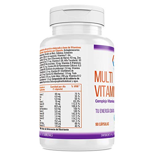 Multivitaminas y Minerales 180 Cápsulas| Complemento Alimenticio Multivitaminas | Multivitamínico para más Energía y Vitalidad| Vitamina C+ Vitaminas B2+ B3+ B5+ B6+ B12+ Hierro| Z90