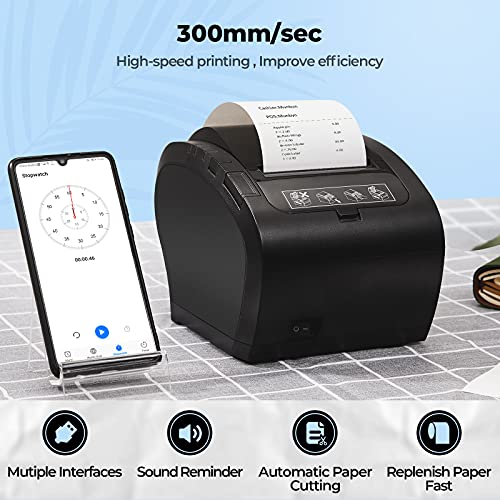 MUNBYN [Blutooth 4.0] Impresora de Ticket Térmica Bluetooth, Impresora de Recibos 80mm, Ticketera Velocidad 300mm/s ESC/POS Compatible con Android/Windows-Negro