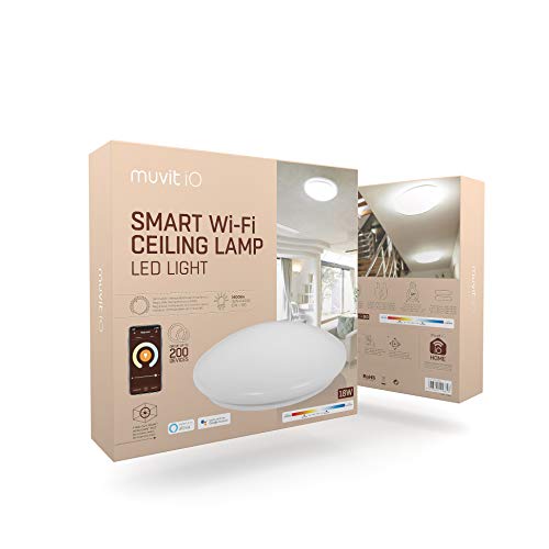 muvit iO lámpara de Techo WiFi Blanco + CCT 1400Lm,18W y 15000h Compatible con asistentes de Voz