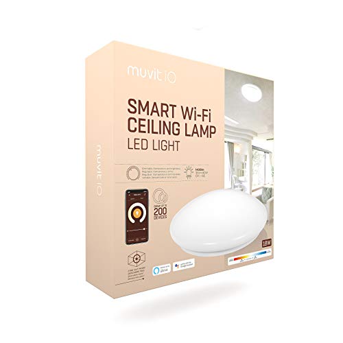 muvit iO lámpara de Techo WiFi Blanco + CCT 1400Lm,18W y 15000h Compatible con asistentes de Voz