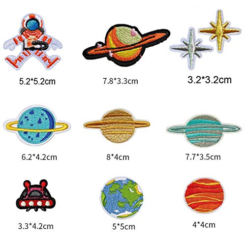 MWOOT Patch Sticker,21 Pz Parche Termoadhesivo, Sistema solar Astronauta Espacio Planetas Parche de Hierro en Parches para Ropa, Mochila, Gorras, Repara El Palo de Agujero