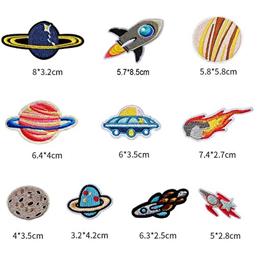 MWOOT Patch Sticker,21 Pz Parche Termoadhesivo, Sistema solar Astronauta Espacio Planetas Parche de Hierro en Parches para Ropa, Mochila, Gorras, Repara El Palo de Agujero