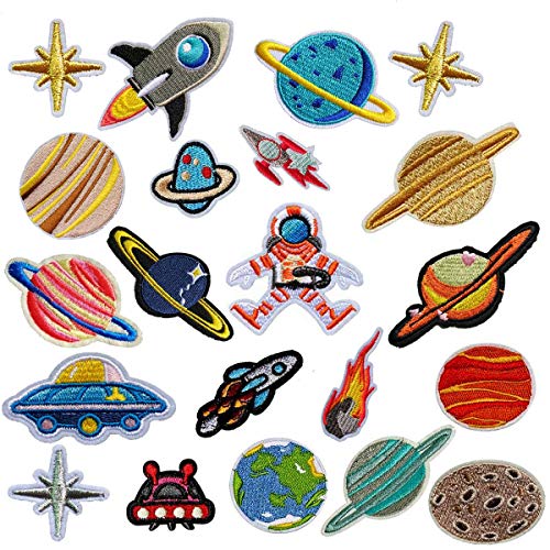 MWOOT Patch Sticker,21 Pz Parche Termoadhesivo, Sistema solar Astronauta Espacio Planetas Parche de Hierro en Parches para Ropa, Mochila, Gorras, Repara El Palo de Agujero