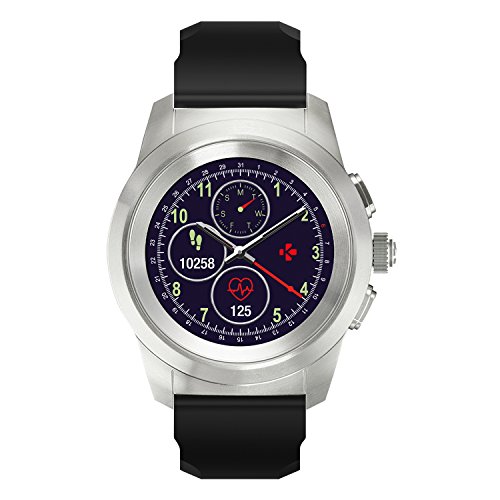 MyKronoz ZeTime-Orig-Reg-Brushed-SB-Silicon - Reloj Inteligente híbrido con Agujas mecánicas sobre una Pantalla a Color táctil de 1.22", Color Plateado y Negro