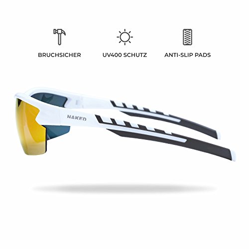 NAKED Optics Sports Sunglasses (Halfframe White/Lens Red)