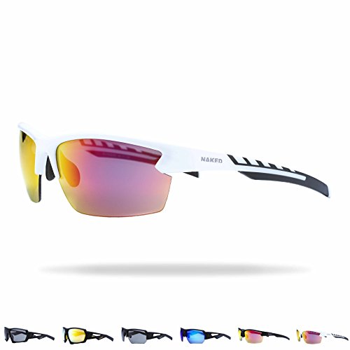 NAKED Optics Sports Sunglasses (Halfframe White/Lens Red)