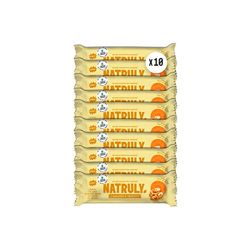 NATRULY Barritas Energéticas BIO Zanahoria + Nueces Sin Azúcar Añadido, 100% Natural y Orgánicas, Sin Gluten, Vegana -Pack 10x40g