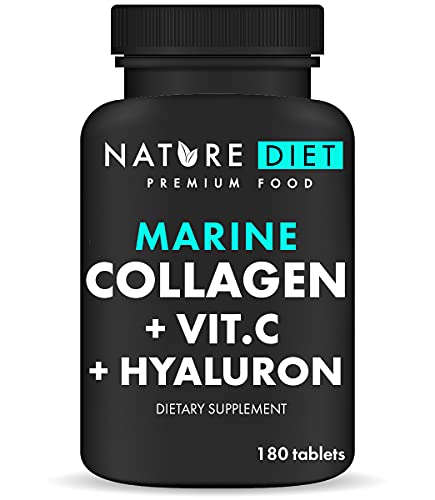 Nature Diet - Colágeno marino con ácido hialurónico y vitamina C, 180 tabletas, 500 mg | Peptan F | Colágeno de pescado