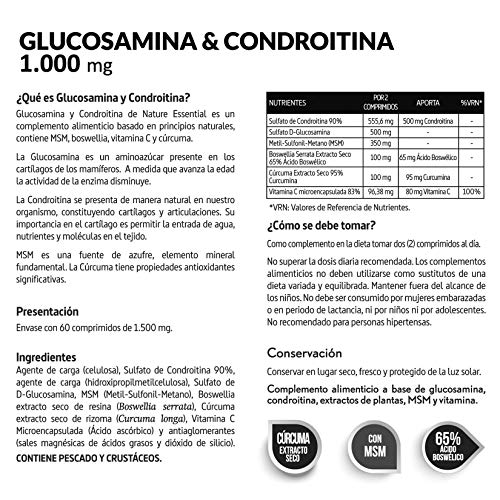 Nature Essential Glucosamina, Condroitina y MSM 1000mg - 60 Comprimidos