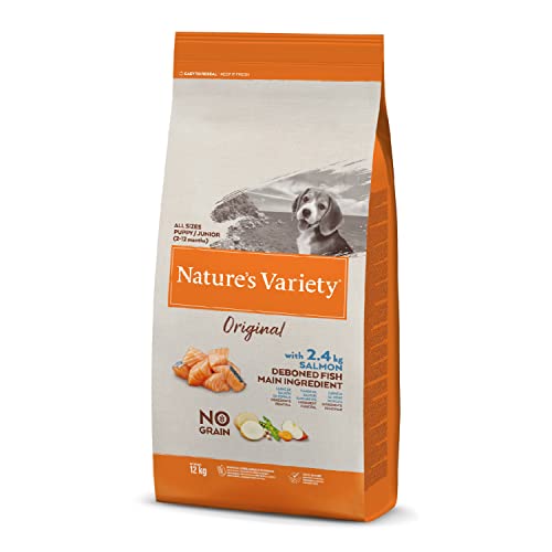 Nature's Variety Original No Grain - Pienso para perros junior con salmón sin espinas, 12 kg