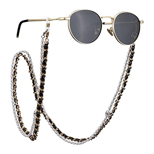 Navaris Correas para gafas de mujer - 2x Cadena colgante sujeta mascarillas gafas de sol de vista - Cordones con cadena dorada y perlas de imitación