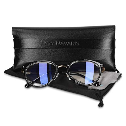 Navaris Gafas con bloqueo de luz azul - Gafas anti fatiga retro sin graduar con cristal transparente y filtro de blue light - Para mujer hombre unisex