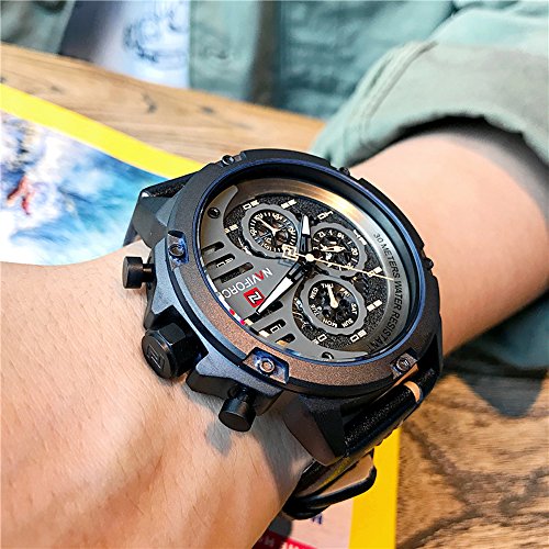 NAVIFORCE Relojes Militares para Hombre Reloj Deportivo de Cuero de Cuarzo Impermeable con Fecha Informal