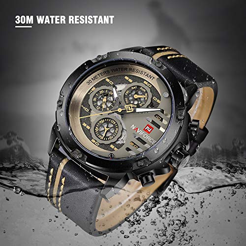 NAVIFORCE Relojes Militares para Hombre Reloj Deportivo de Cuero de Cuarzo Impermeable con Fecha Informal