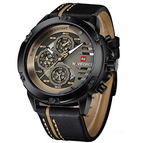 NAVIFORCE Relojes Militares para Hombre Reloj Deportivo de Cuero de Cuarzo Impermeable con Fecha Informal