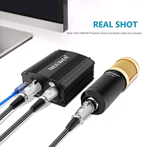 Neewer 1-Canal 48V Fuente de Alimentación Fantasma con 1,5 metros USB Cable, BONUS+XLR 3 Pin Cable de Micrófono para Cualquier Micrófono Equipo Grabación Música