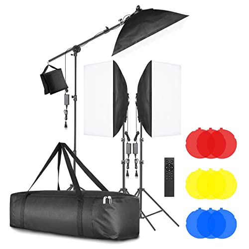 Neewer 3-Pack Iluminación LED Softbox 2,4G Kit con Filtro Color Softbox de 51x71cm Cabezal Luz LED Regulable 3200-5600K 48W con Control Remoto 2,4G Soporte de Luz Brazo Articulado Bolsa para Grabación